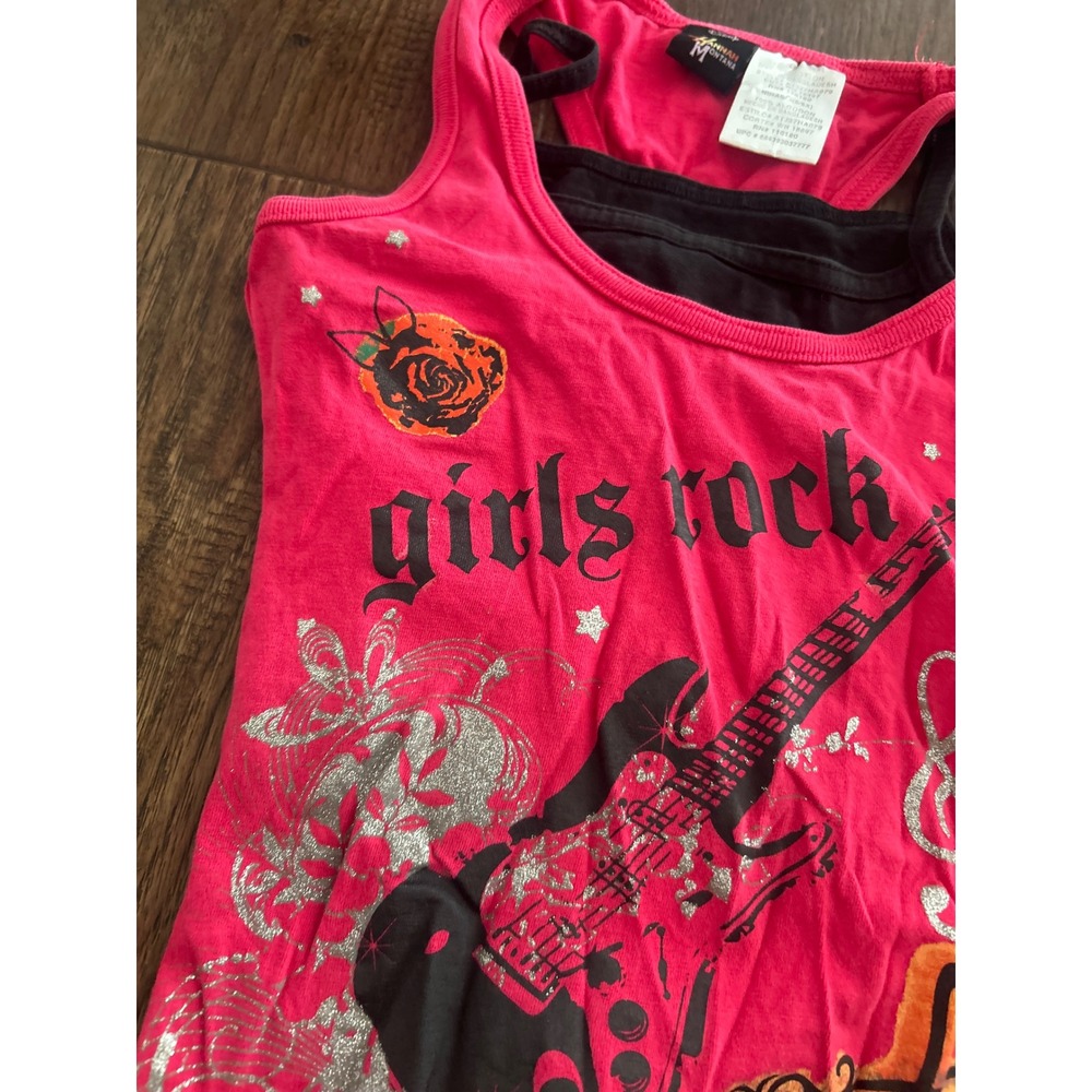 Y2K Disney Hannah Montana Girls Rock Pink Layered Tank Top Sz S 6/6X A1327HA079 - Picture 6 of 6
